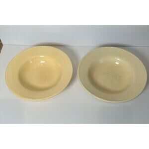Pottery Barn Sausalito Pale Yellow 10" Bowls Set of 2 Hand painted Pasta Soup